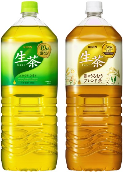 受賞した「キリン生茶」（左）と「キリン生茶朝のうるおうブレント茶」の２リットルペットボトル