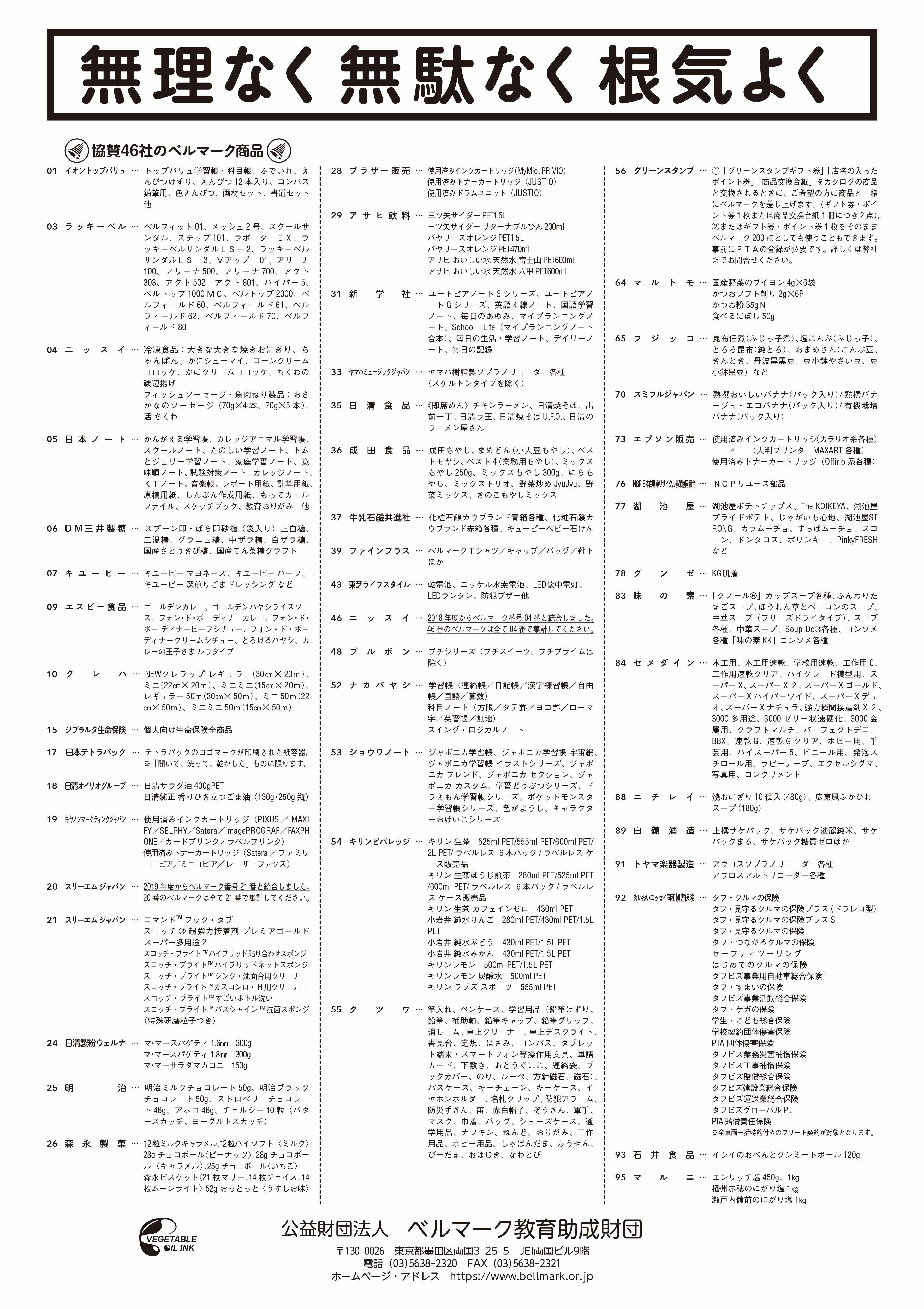 ベルマーク一覧表（裏面）