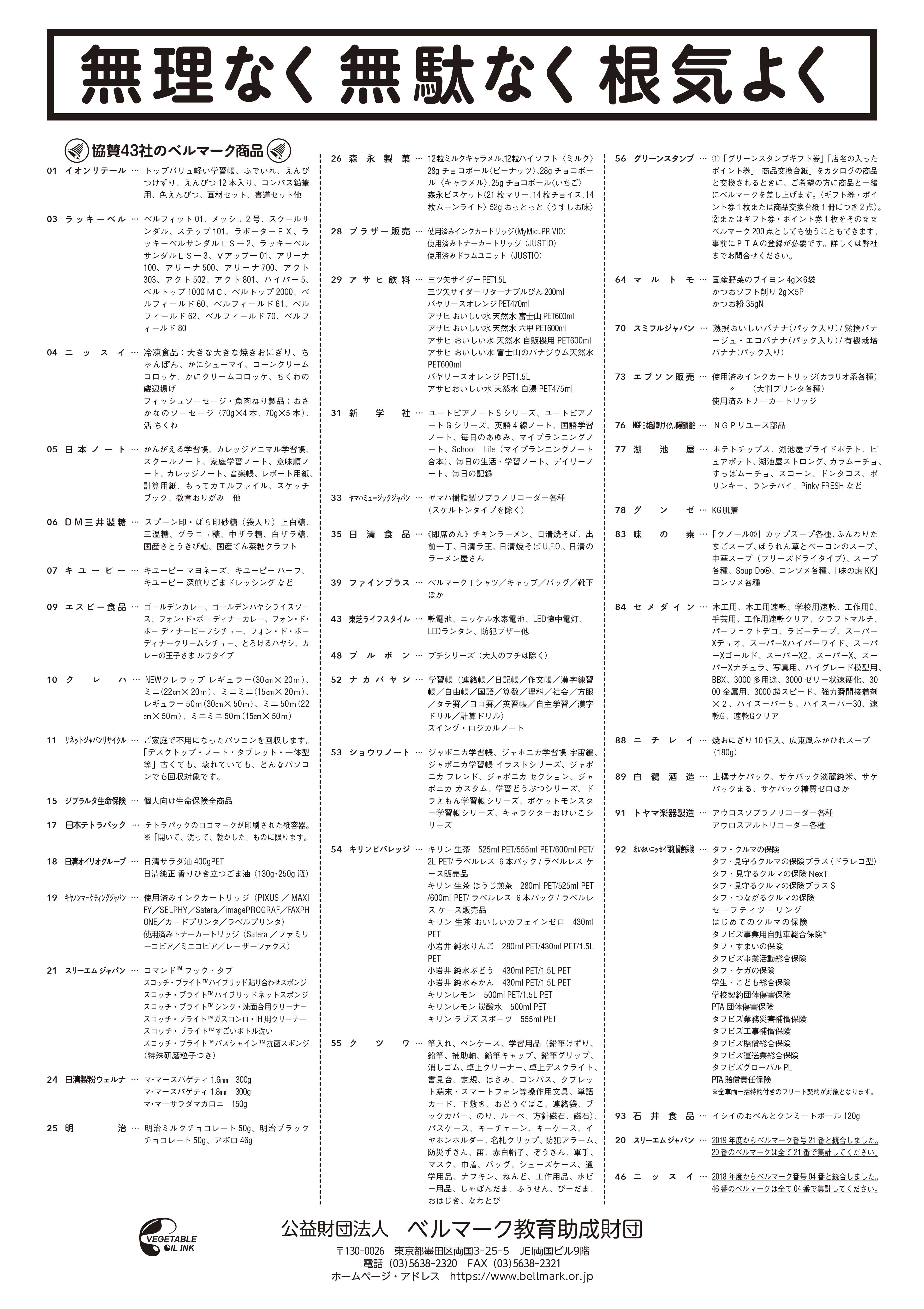 ベルマーク一覧表（裏面）