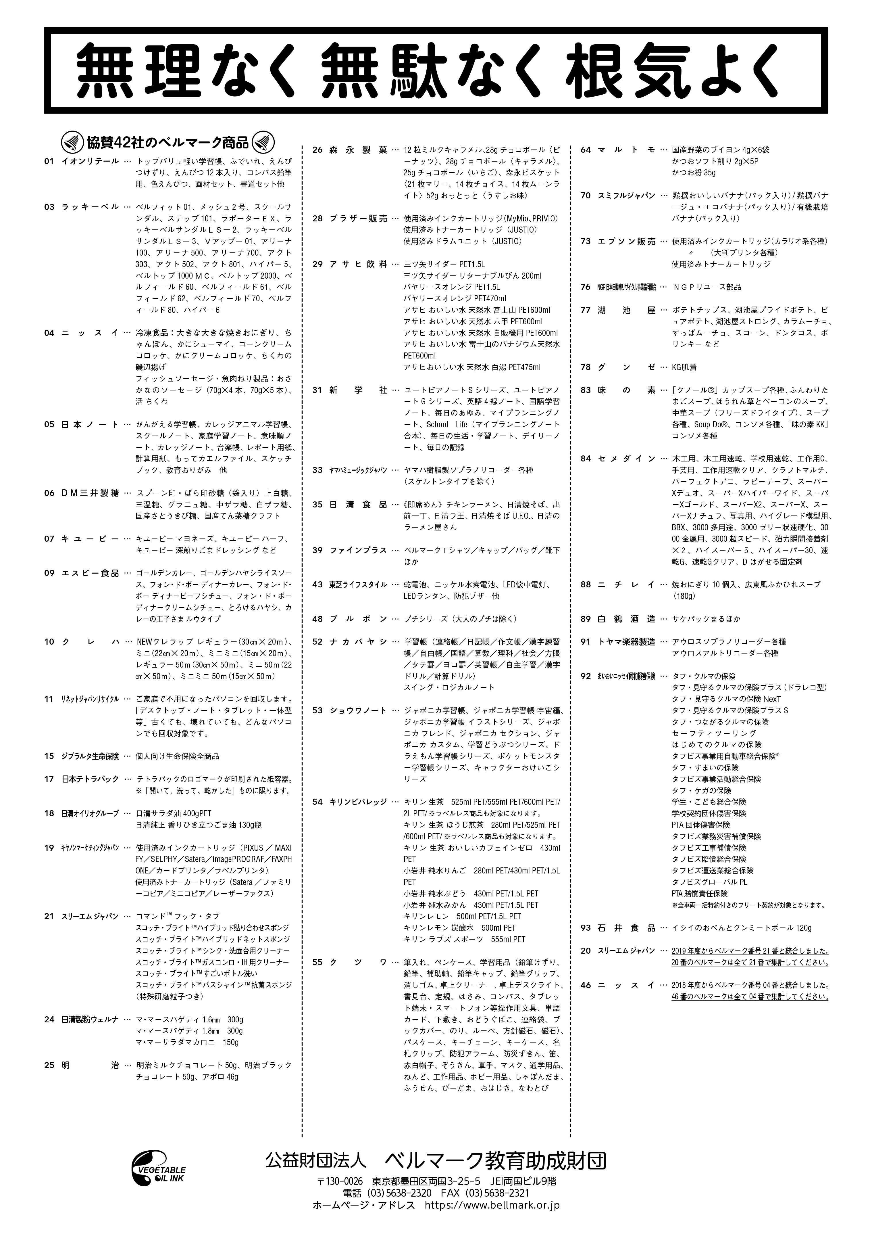 ベルマーク一覧表（裏面）